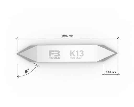 K13 Precision Cutting Blade - Top View with Dimensions for Zund Machines by Flatbed Tools