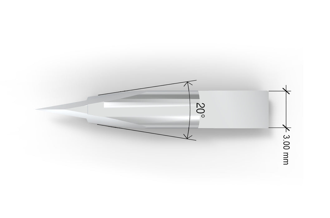 Detail view of precision replacement blades compatible with Zünd Z5 / 3910117 for cutting vinyl and polycarbonate, from Flatbed Tools