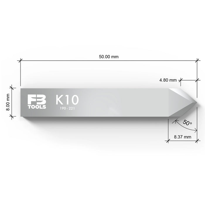 K10 double edge drag blade replaces Zund Z10 - dimensions view