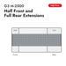 G3 M-2500 High Flow conveyor belt for Zund, half front and full rear extensions, configuration diagram